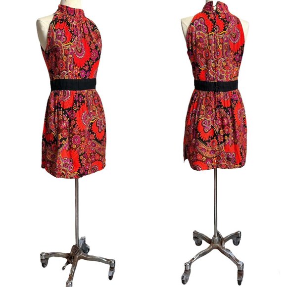 70s vintage psychedelic tunic top overlay mini dress paisley pattern mockneck. - Picture 8 of 12